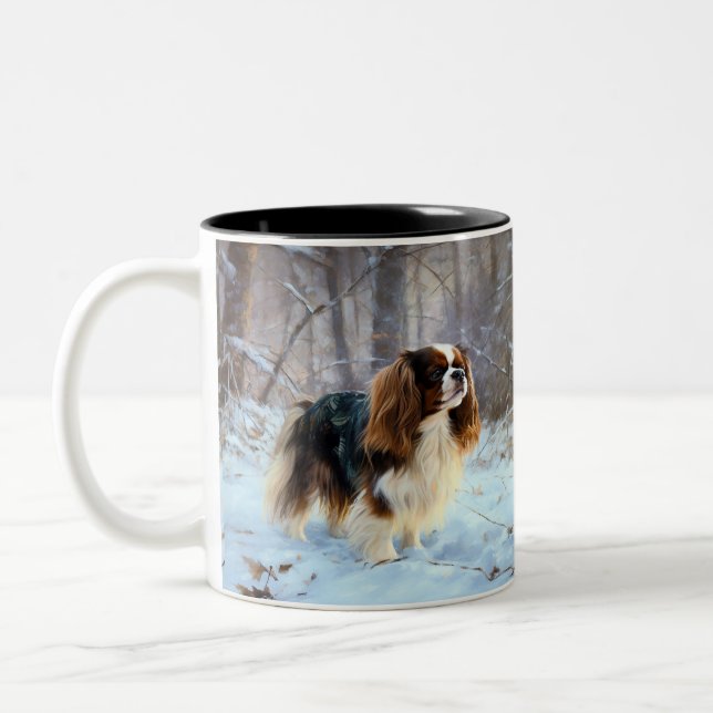 English Toy Spaniel Let It Snow Weihnachten Zweifarbige Tasse (Links)