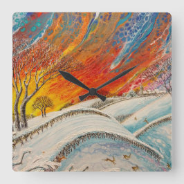 English Winterday Weihnachten Quadratische Wanduhr