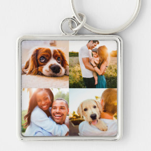 Engravable Metal 4 Photo Square Keychain Schlüsselanhänger