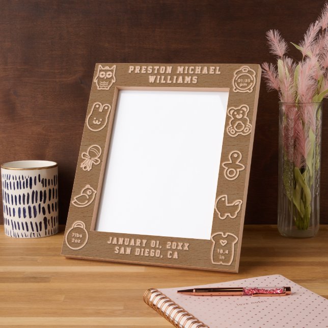 Engraved Baby Birth Stats Personal Picture Frame Geätzte Rahmen (Links)