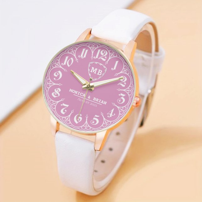 Engraved Monogram Couple Minimal Anniversary  pink Armbanduhr (Von Creator hochgeladen)
