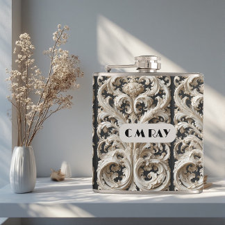 Engraved Ornate Baroque Grandeur Vintage Ivory  Flachmann