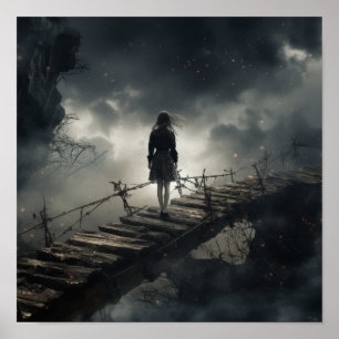 Enigmatic Beauty - Chinese Girl on Broken Bridge P Poster