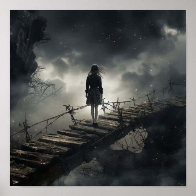 Enigmatic Beauty - Chinese Girl on Broken Bridge P Poster (Vorne)