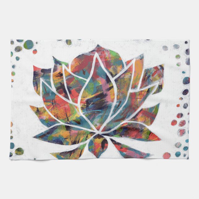 Enigmatic Oriental Lotus Blume Original Abstrakt Geschirrtuch (Horizontal)