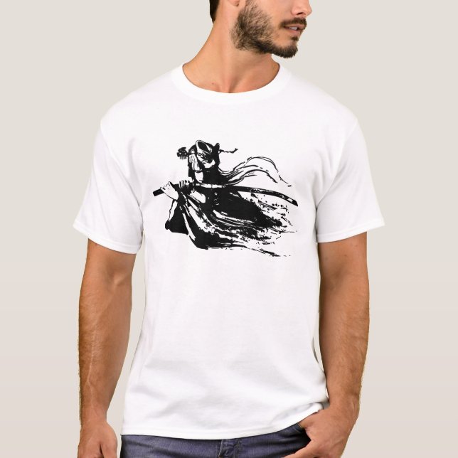 Enigmatic Samurai: Fox Mask und Bloody Katana T-Shirt (Vorderseite)