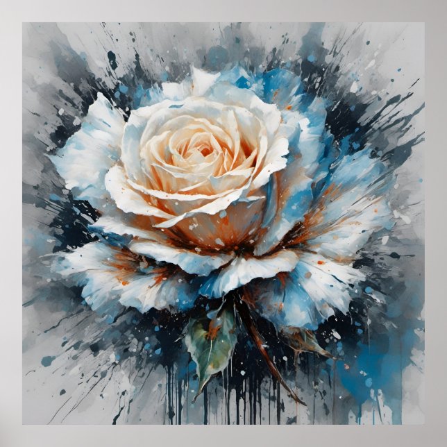 Enigmatic White Blue Rose Poster (Vorne)