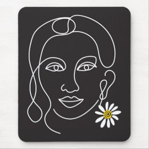 Enigmatic Woman - Line Art Design Mousepad