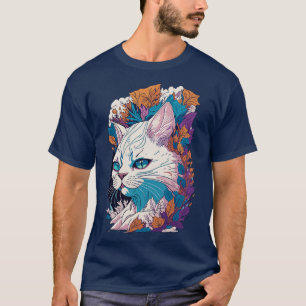 Enigmatische weiße Katze Detaillierte Illustration T-Shirt