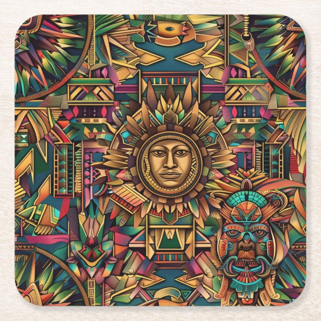 Enigmatischer blauer "Aztec Dream" Trinkküste Rechteckiger Pappuntersetzer (Vorderseite)