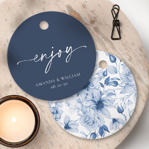 Enjoy Favor Tag – Marineblau & Blaue Blumenmuster Geschenkanhänger
