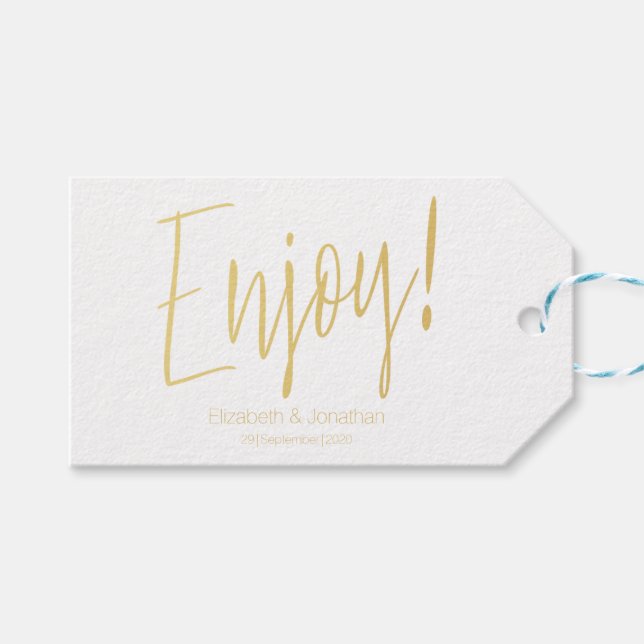 "Enjoy" Goldkalligrafie-Gastgeschenk Hochzeit Geschenkanhänger (Vorderseite (Horizontal))