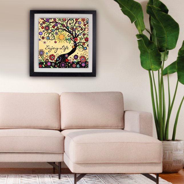 "Enjoy Life" Spaß Inspiration Poster (Whimsical Fun Colorful Tree Enjoy Life Poster by Inspirivity)