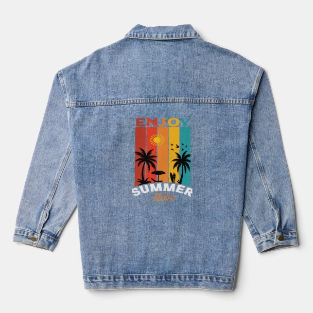 Enjoy Summer Time Retro Beach Tee Jeansjacke (Rückseite)