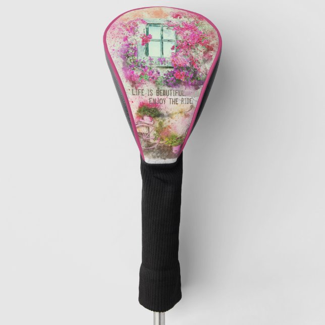 Enjoy The Ride Watercolor Bicycle With Flowers Golf Headcover (Vorderseite)