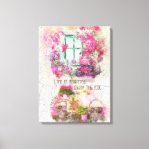 Enjoy The Ride Watercolor Bicycle With Flowers