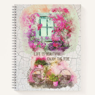 Enjoy The Ride Watercolor Bicycle With Flowers Notizbuch