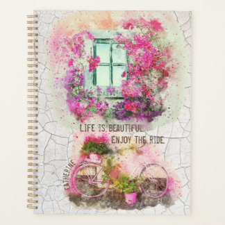 Enjoy The Ride Watercolor Bicycle With Flowers Planer
