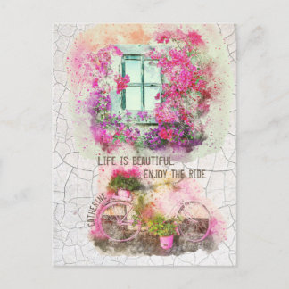 Enjoy The Ride Watercolor Bicycle With Flowers Postkarte