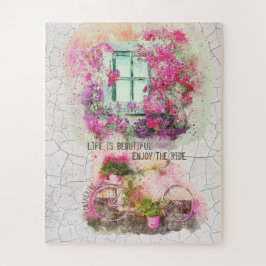 Enjoy The Ride Watercolor Bicycle With Flowers Puzzle