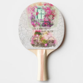 Enjoy The Ride Watercolor Bicycle With Flowers Tischtennis Schläger