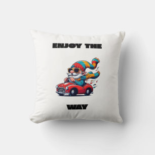 Enjoy the Way - Cheerful Goblin in a Vintage Car Kissen