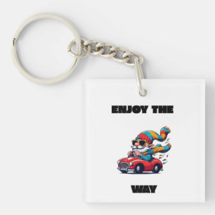 Enjoy the Way - Cheerful Goblin in a Vintage Car Schlüsselanhänger