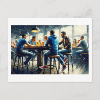 Enjoying Drinks At A Bar, Postkarte