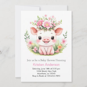 Enkanter Pink Piglet Wildblumen Girl Baby Dusche Einladung