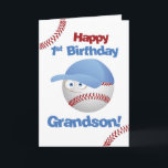 Enkel-1. Geburtstag, Baseball-Thema Karte<br><div class="desc">Dieser niedliche Baseball trägt eine blaue Kappe und hat große Augen. Perfekte Karte,  zum Ihrem Enkel ein glücklichen 1. Geburtstag mit einem Baseballthema für den kleinen Jungen zu wünschen der Liebebälle und -baseball.</div>