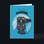 Enkel-7. Geburtstags-Zug, Little Boy, blau Karte<br><div class="desc">Die letzten sieben Jahre sind viel glücklicherer Dank eines speziellen kleinen Jungen gewesen. Überraschen Sie Ihren Enkel auf seinem 7. Geburtstag mit diesem niedlichen schwarzen und roten Zug mit einer großen Nr. 7 auf einem blauen Hintergrund.</div>