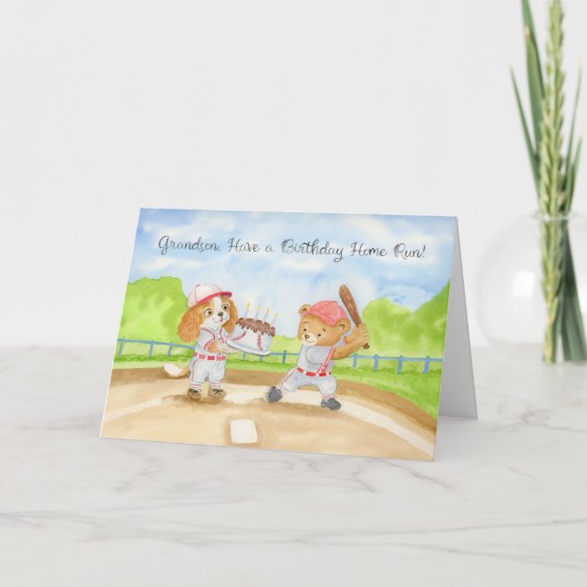 Enkel Geburtstag Baseball Bär & CKCS Karte (Vorderseite)