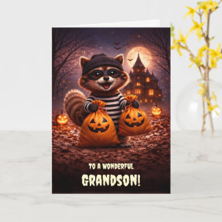 Enkel Halloween Süß und lustiger Waschbär Karte