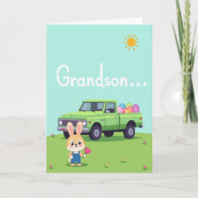 Enkel Hase LKW Ei Karte (Vorderseite)