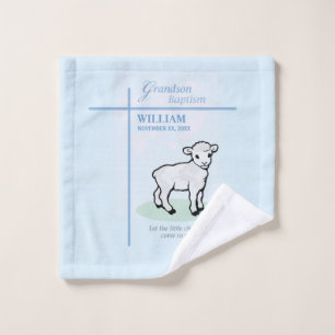 Enkel-Taufe Blau Lamm Personalisiert Waschlappen