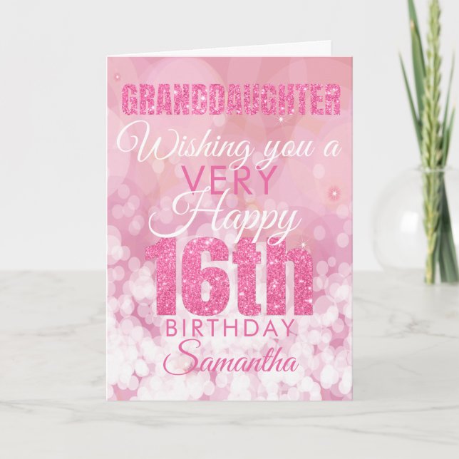 Enkelin 16. Girly Pink Glitzer Geburtstag Karte (Vorderseite)
