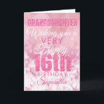 Enkelin 16. Girly Pink Glitzer Geburtstag Karte<br><div class="desc">Ein wunderschöner rosa Glitzer-Effekt16. Geburtstagskarte. Dieses feminine Girly Design ist der perfekte Weg,  um Ihrer Enkelin einen "sehr glücklichen 16. Geburtstag" zu wünschen.   Personalisieren Sie sich mit unserem eigenen individuelle Name und Botschaft. Rosa und weiße Typografie auf einem Hintergrund mit Blaseneffekten.</div>