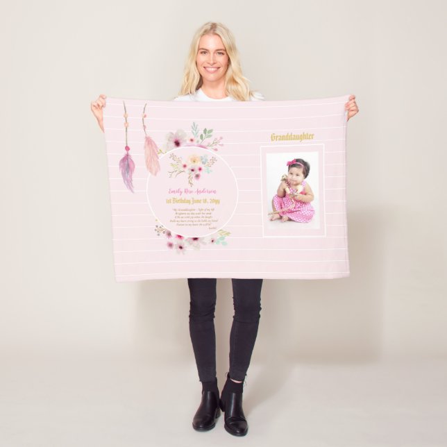 Enkelin 1. Geburtstag FOTO POEM NAME & Date Fleecedecke (Beispiel)
