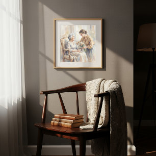 Enkelin bringt Blumen zur Oma Malerei Poster