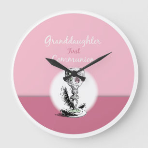 Enkelin Erstkommunion Rosa, Kelch Große Wanduhr