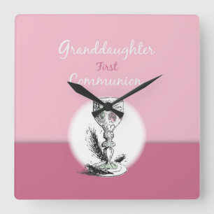 Enkelin Erstkommunion Rosa, Kelch Quadratische Wanduhr