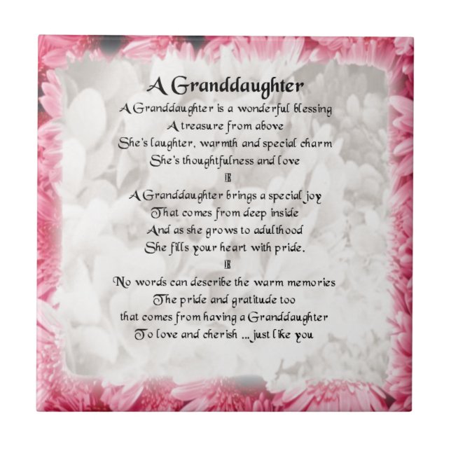 Enkelin-Gedicht - rosa Blumenmuster Fliese (Vorderseite)