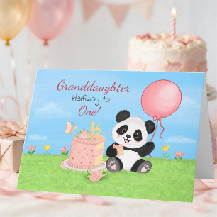 Enkelin Glücklicher Halbgeburtstag Panda mit Kuche Karte