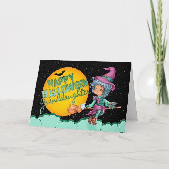 Enkelin halloween card mit niedlicher Hexe Karte (Vorderseite)
