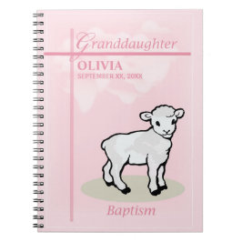 Enkelin Taufe Rosa Girl Lamm Name und Datum Notizblock