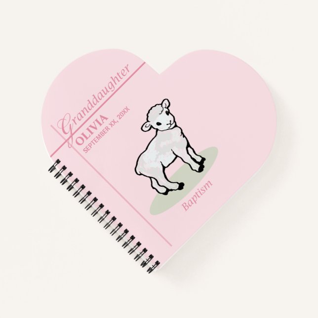 Enkelin Taufe Rosa Girl Lamm Name und Datum Notizbuch (Vorderseite)