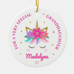 Enkelin Unicorn Rosa Blume Personalisiert Keramik Ornament