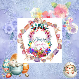 Enkelkind Frohe Ostern Ei Hase Rahmen Vögel Floral Feiertagskarte