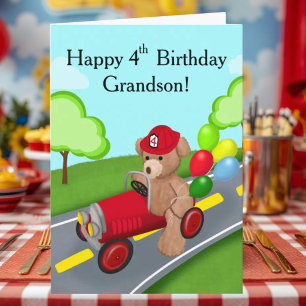 Enkelkind Glücklicher 4. Geburtstag Teddybär Feuer Karte