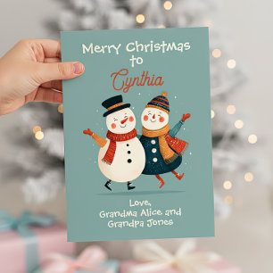 Enkelkind Schneemann Frohe Weihnachtskarte Feiertagskarte